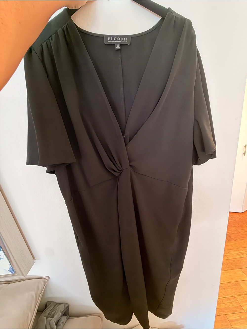 Eloquii Black Knot-Front V-Neck Midi Dress